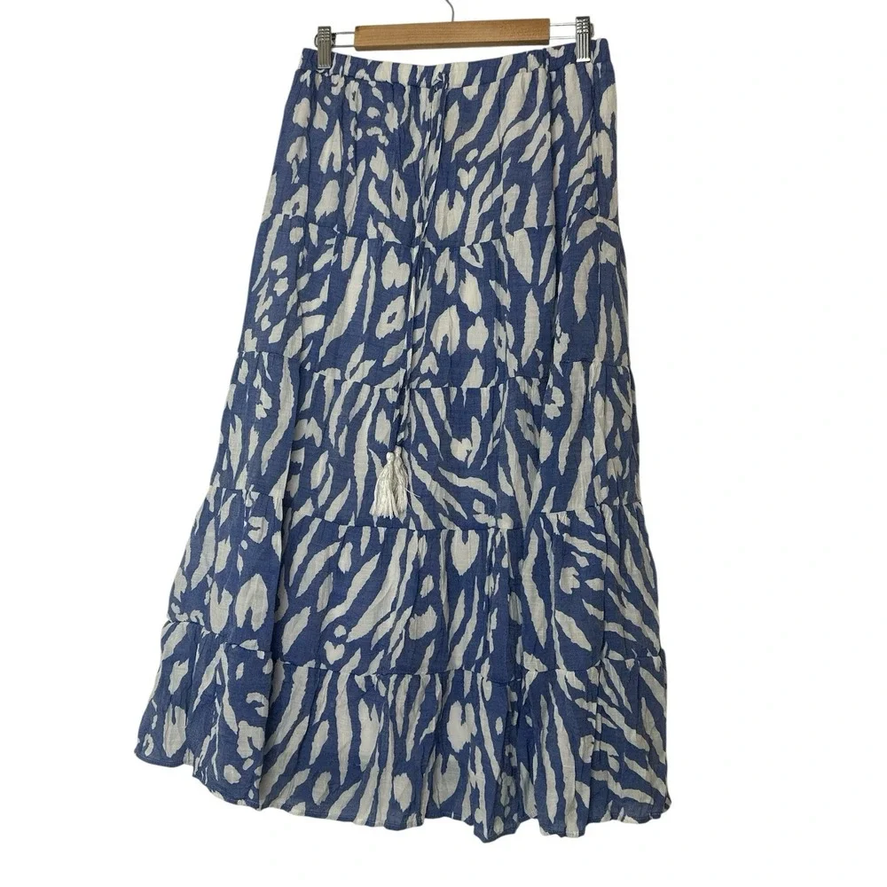 Indigo Rose skirt Women's‎ Medium Cottagecore Coastal Elastic Hippie Wrinkle